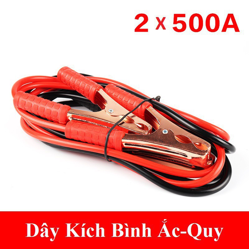 ️Dây Câu Bình Ắc Quy Ô Tô Lõi Đồng SIÊU TO - 500A, Kích Điện Ắc Quy Cứu Hộ Ô Tô 2 Mét