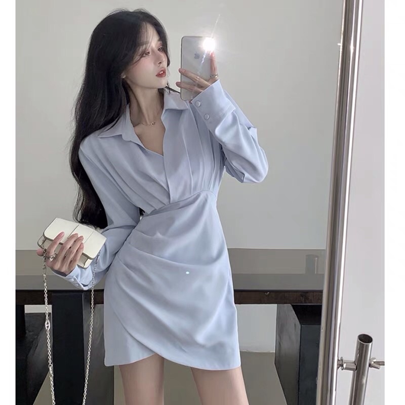 Đầm sơ mi liền chân váy chữ A cách điệu siêu tôn dáng