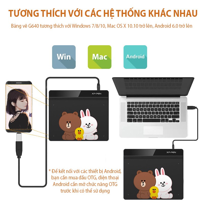 Bảng Vẽ Điện Tử Siêu Mỏng Lực Nhấn 8192 XP-Pen Star G640LM LINE FRIENDS Tặng Kèm Combo Quà Tặng Hấp Dẫn