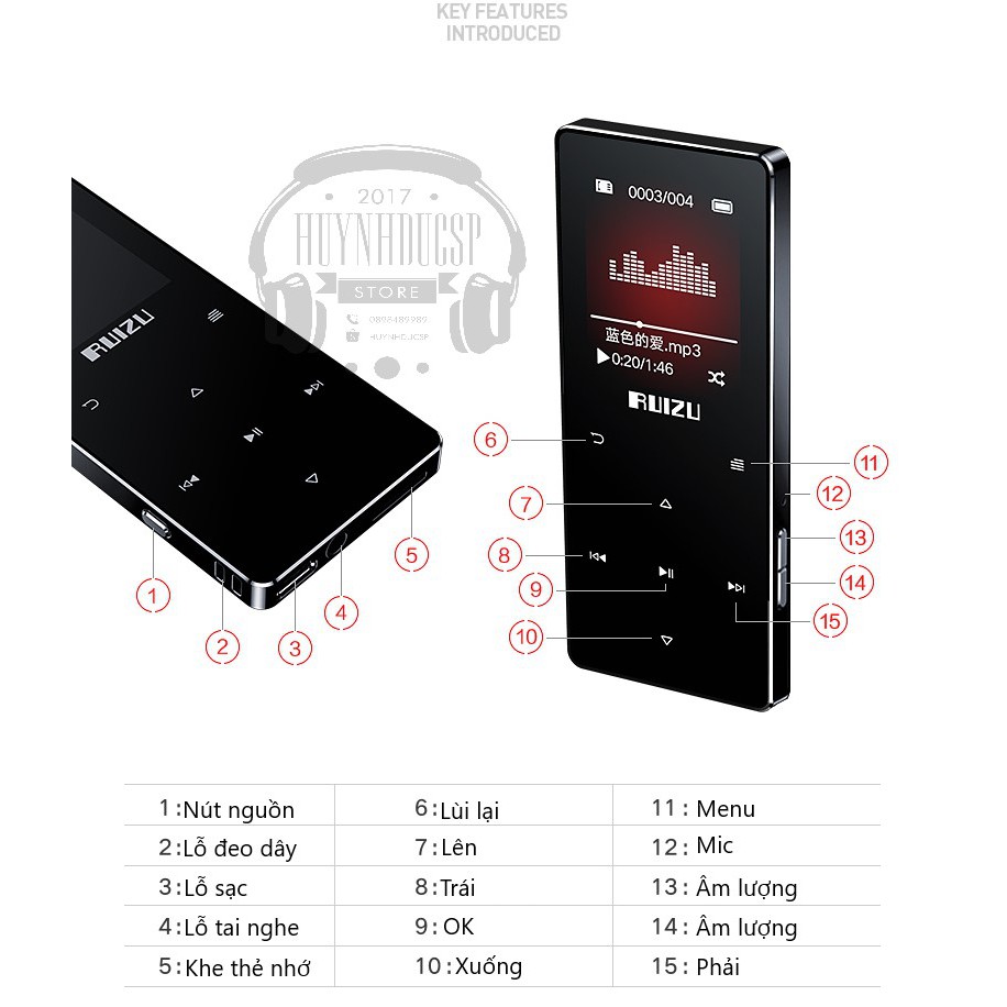 Máy nghe nhạc RUIZU D28 Bluetooth 5.0 Hifi Lossless Loa ngoài 2019 tặng kèm tai nghe