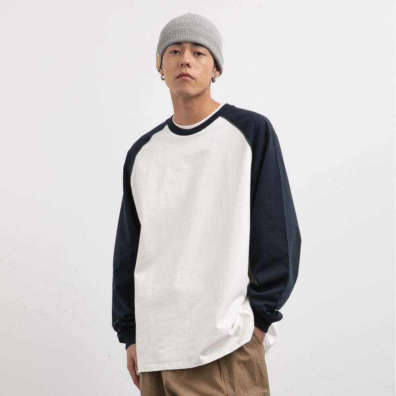 Áo Thun Raglan Dáng Rộng Tay Áo Raglan Màu Tương Phản Phong Cách Mới Mùa Thu Nhật Bản Giản Dị Dành Cho Nam
