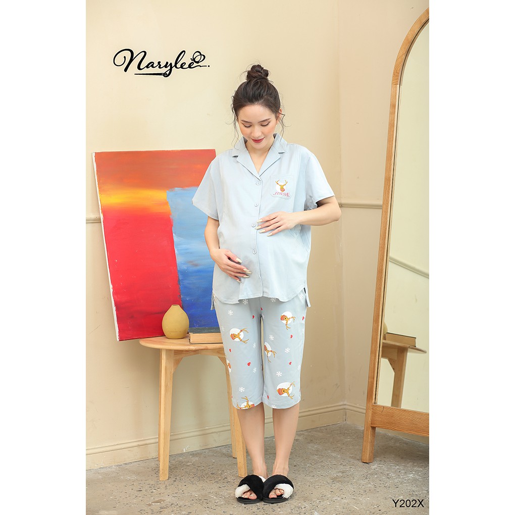 Bộ đồ bầu mặc nhà trước và sau sinh cao cấp thương hiệu Narylee chất liệu 100% cotton nhập khẩu mềm mịn kháng khuẩn