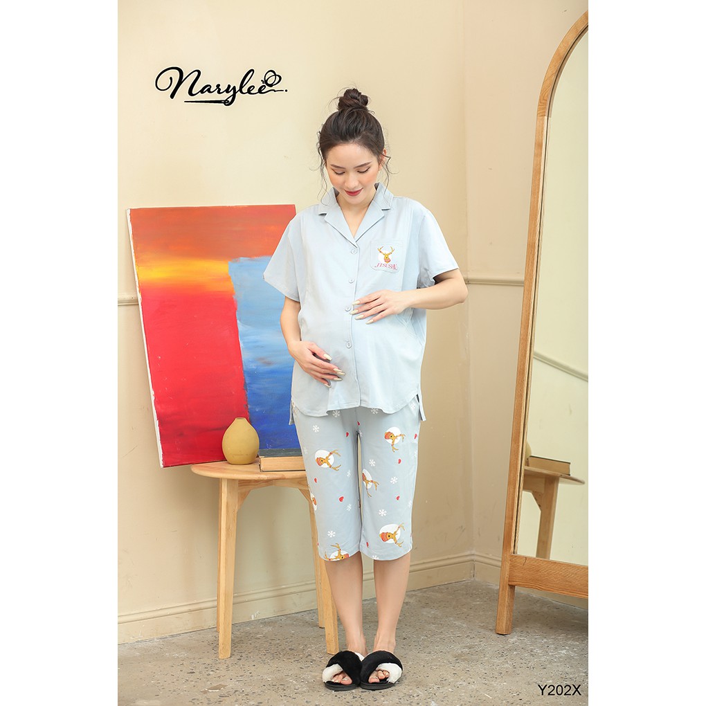 Bộ đồ bầu mặc nhà trước và sau sinh cao cấp thương hiệu Narylee chất liệu 100% cotton nhập khẩu mềm mịn kháng khuẩn