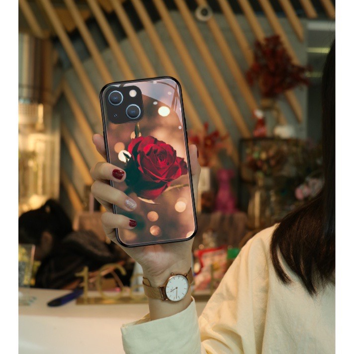 Ốp lưng Điện Thoại Kính Cường Lực In Hình hoa hồng thanh lịch cho iphone 6,7,8,X,11,12,13 pro max, xs max 7 plus, 11 pro