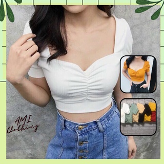 Áo croptop tay phồng , nhún giữa thun gân