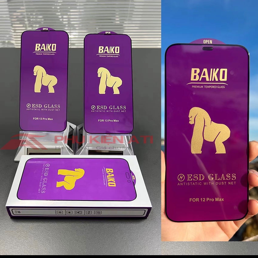 Kính Cường Lực Iphone Baiko Tím ESD Full Màn Chống Bụi Chống Nước Siêu Bền 7/8/7plus/8plus/x/xs/11/11/12/13/pro/promax
