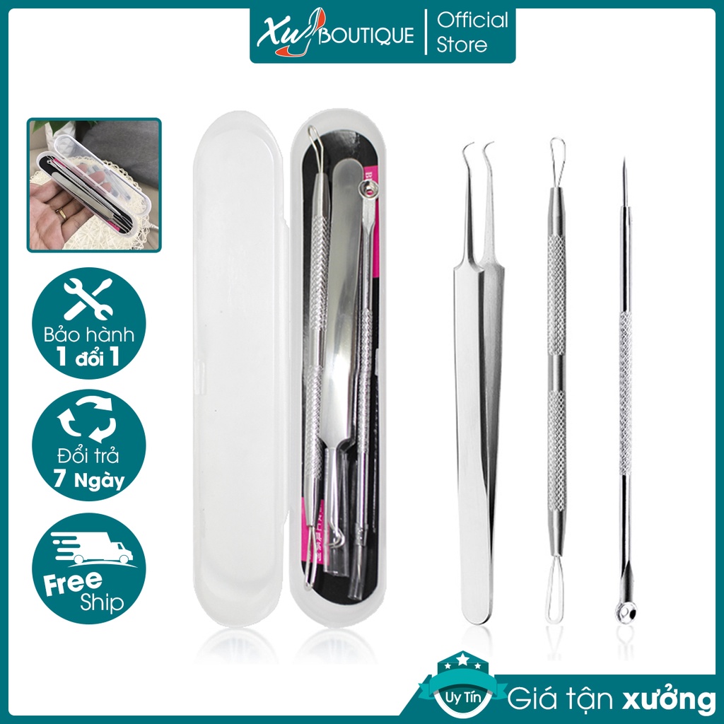 Bộ 3 Cây Que Nặn Mụn Đầu Đen, Trứng Cá, Cám Có Nhíp  + (Tặng 3 Khăn Cồn)