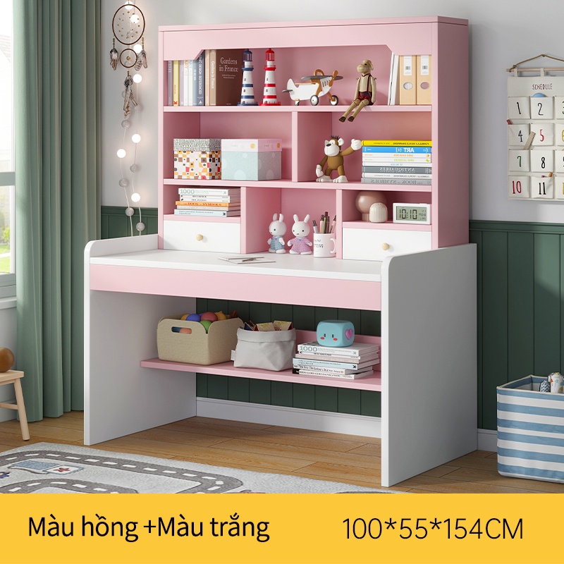 Bàn học trẻ em, bàn học trẻ em có kèm giá sách ngăn kéo 100*55*154cm - YA438