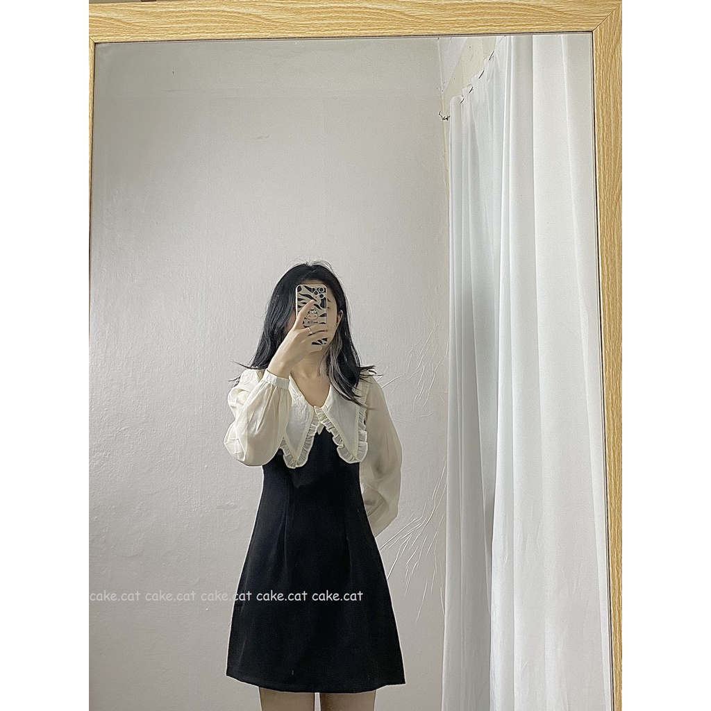 Váy Cổ Bèo Phối Tay Voan Ulzzang