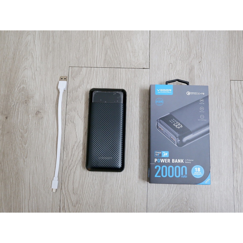 Sạc dự phòng Veger VP-2019 PD, QC3.0 20000mAh, sạc dự phòng chính hãng, bảo hành 12 tháng