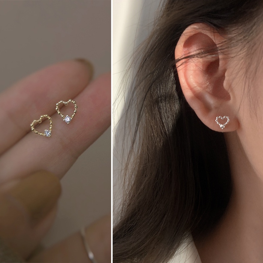 Bông Tai Mạ Bạc 925 Đính Đá Zircon Hình Trái Tim Đơn Giản Xinh Xắn Cho Nữ