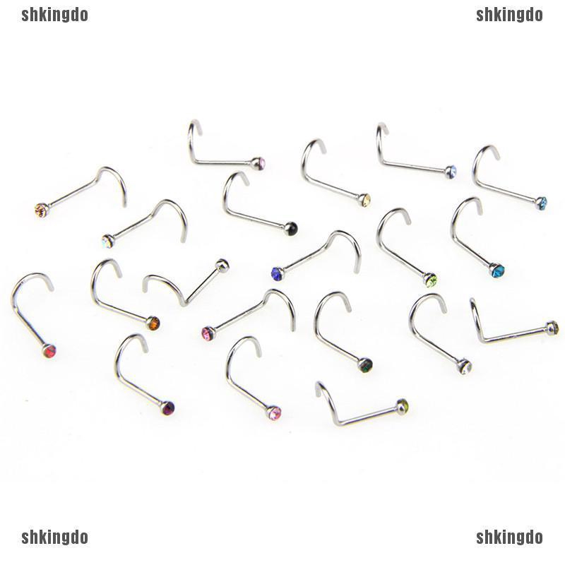 Bộ 20 cái khuyên mũi đính pha lê thời trang