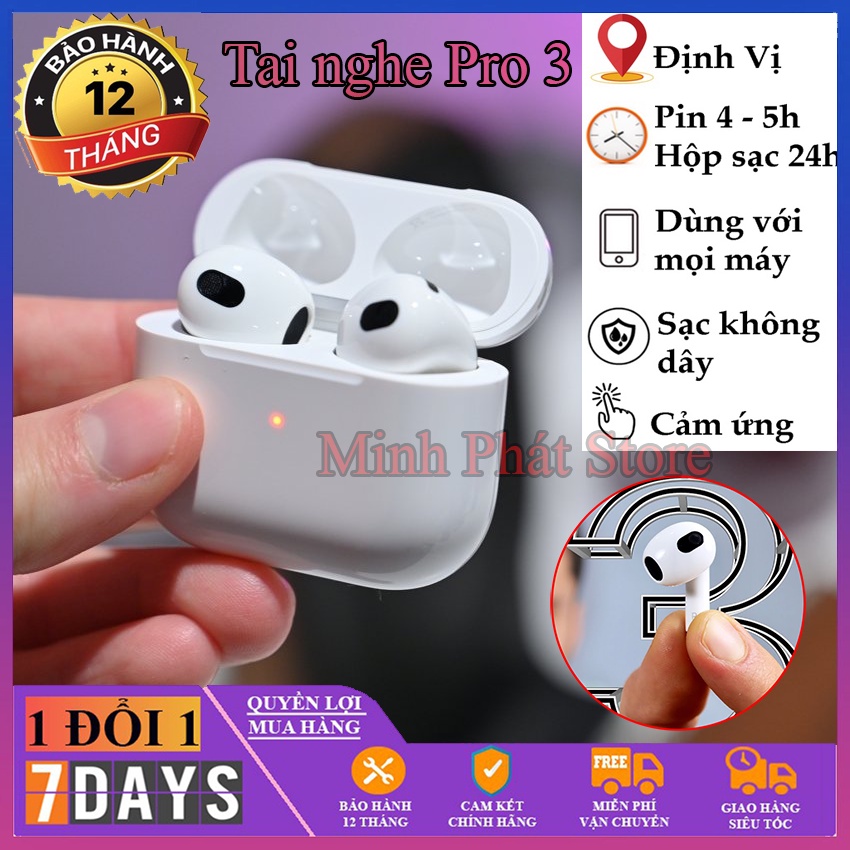 Tai Nghe Không Dây Bluetooth Cao Cấp 3 Pro Phiên Bản Định Vị - Đổi Tên, Dùng Cho IOS và Androi