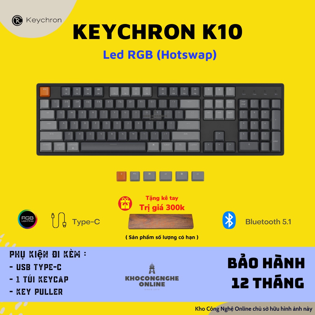 Keychron K10 - Bàn phím cơ Keychron K10 bản nhôm RGB có HOTSWAP