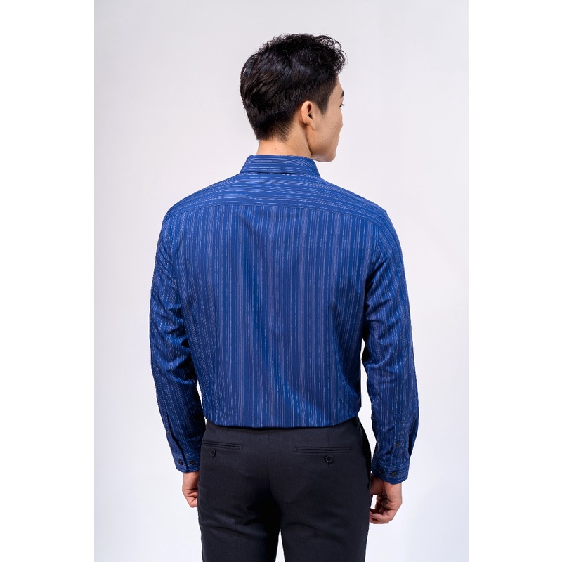 Áo sơ mi nam dài tay OWEN AR22907DT somi công sở vải sợi bạch đàn caocấp màu kẻ sọc trắng navy dáng suông tà lượn có túi