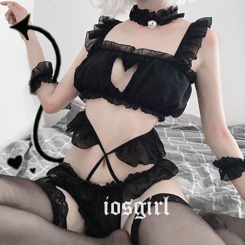 Set đồ mặc ngủ hóa trang gợi cảm bằng voan phối viền nhún bèo và ren gợi cảm cho nữ
 | BigBuy360 - bigbuy360.vn