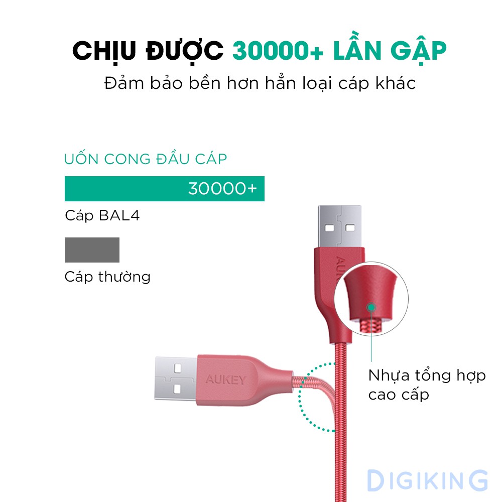 Cáp Sạc Bọc Dù Aukey Lightning Chuẩn MFi Dài 2m CB-BAL4 - Hàng Chính Hãng