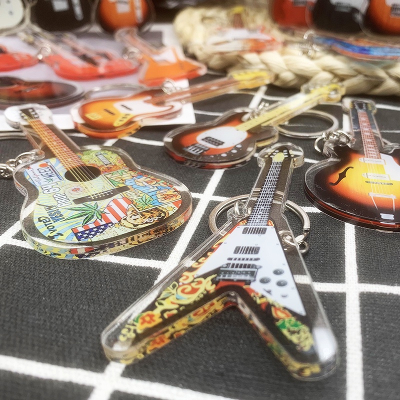 Móc Khóa Hình Nhạc Cụ guitar Điện Hai Đầu Bằng Acrylic