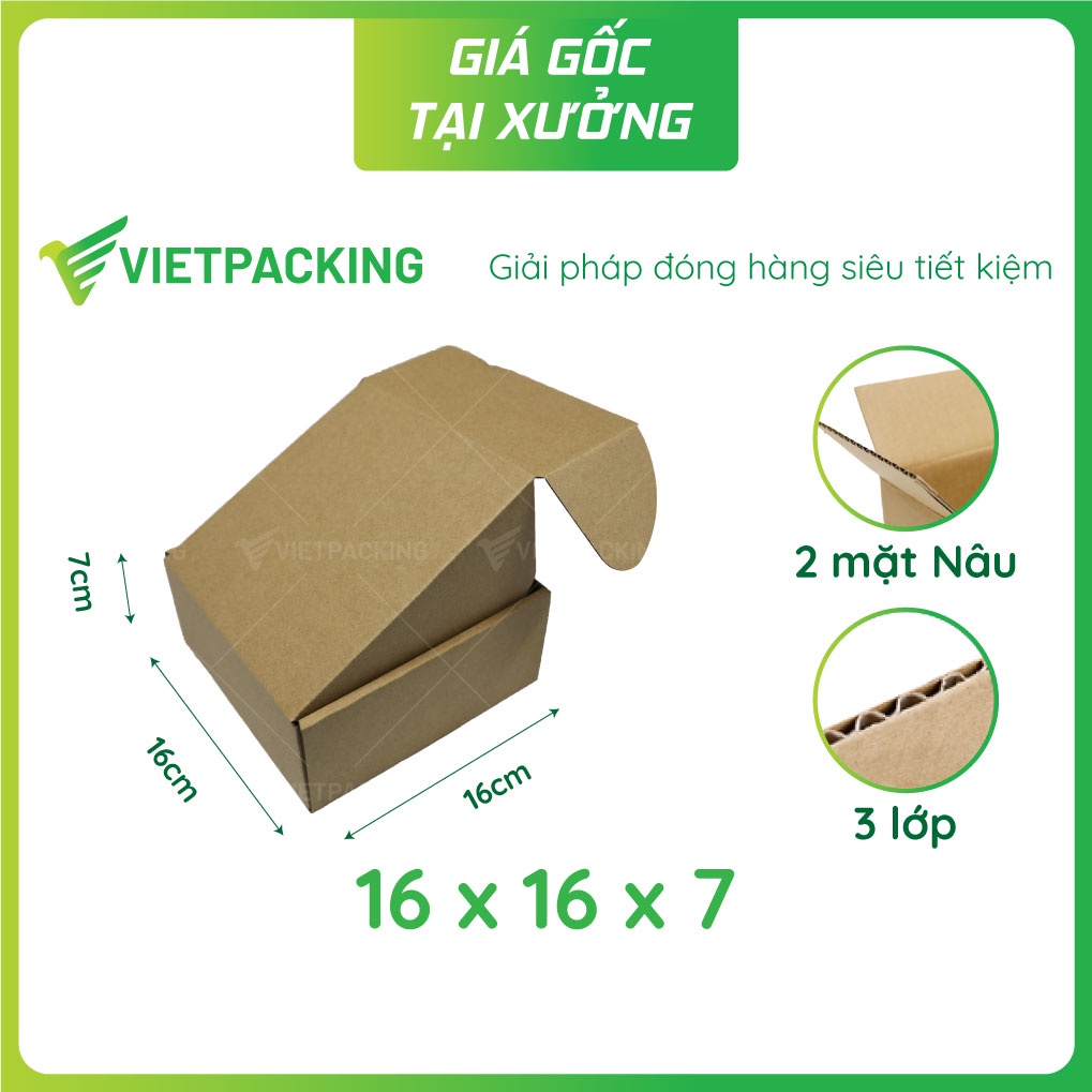 16x16x7 - 25 hộp carton nắp gài hông đẹp, vuông vức, giấy cứng V1026
