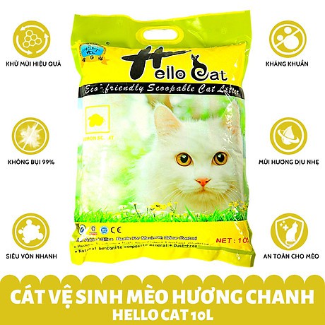 Cát vệ sinh cho mèo HELLO CAT 10lit - Cát Hút ẩm tốt, mùi dễ chịu, khử mùi cực mạnh