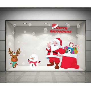 Decal Noel Lala ông già noel và cây thông cao cấp trang trí có keo sẵn trang trí cửa kính và tường dễ tháo dán
