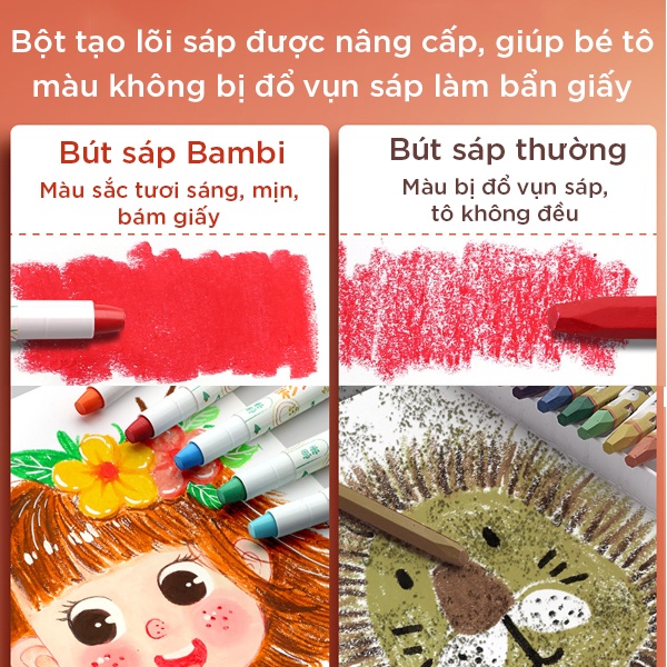 Hộp bút sáp xoay/vặn Bambi cho bé - Hàng chất lượng 12/24/36/48 màu - 1 hộp