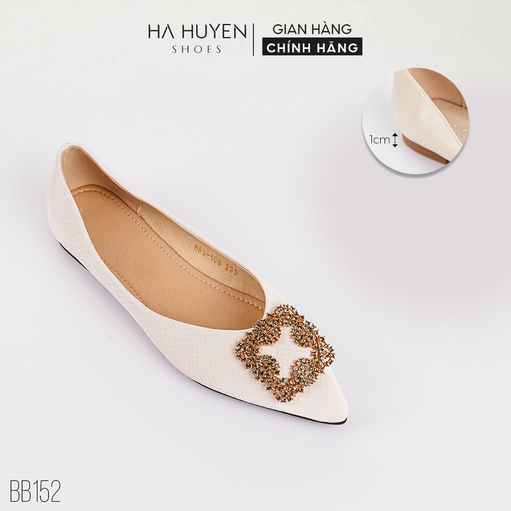 Giày búp bê nữ Hà Huyền Shoes da sần mũi nhọn đính đá lấp lánh - BB152