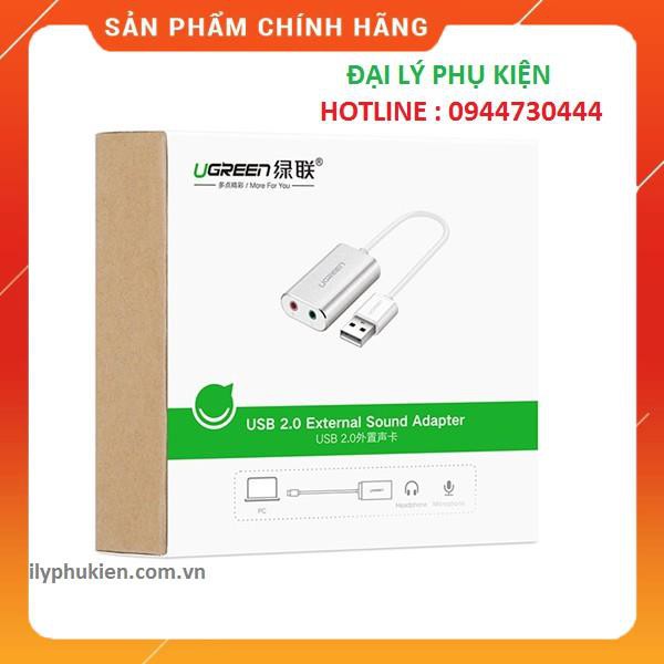 (Có sẵn) Card sound USB 2.0 to 3.5mm bọc nhôm Ugreen 30801 _Siêu rẻ