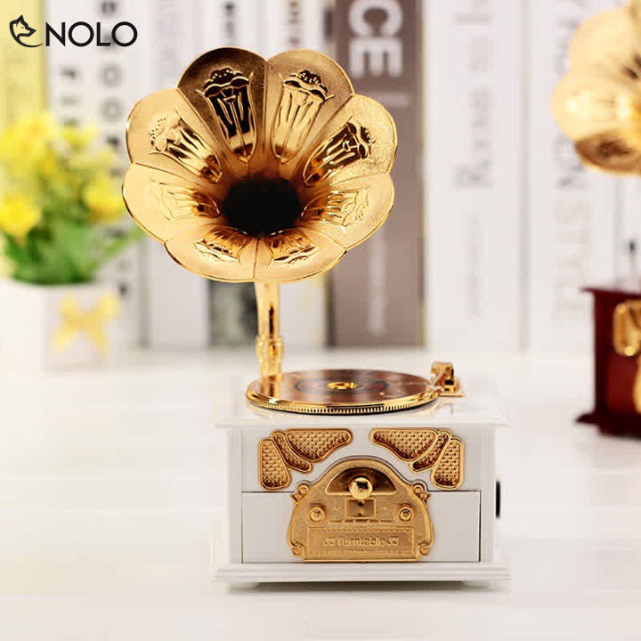 Hộp Nhạc Music Trinket Box Gramophone Phong Cách Máy Chạy Đĩa Cổ Điển Chất Liệu Nhựa ABS