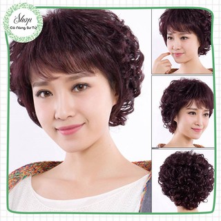 Tóc giả nguyên đầu nữ trung niên – tóc ngắn xoăn giả siêu nhẹ, màu sắc tự nhiên - Cô nàng sư tử