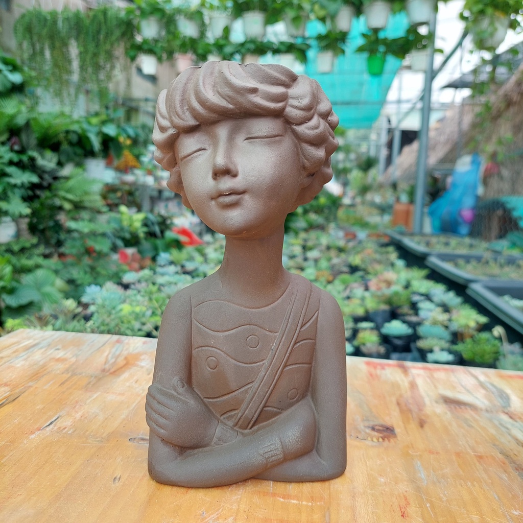 Chậu đất nung, Chậu sen đá - Tomboy, miệng chậu 7cm, chiều cao 20cm