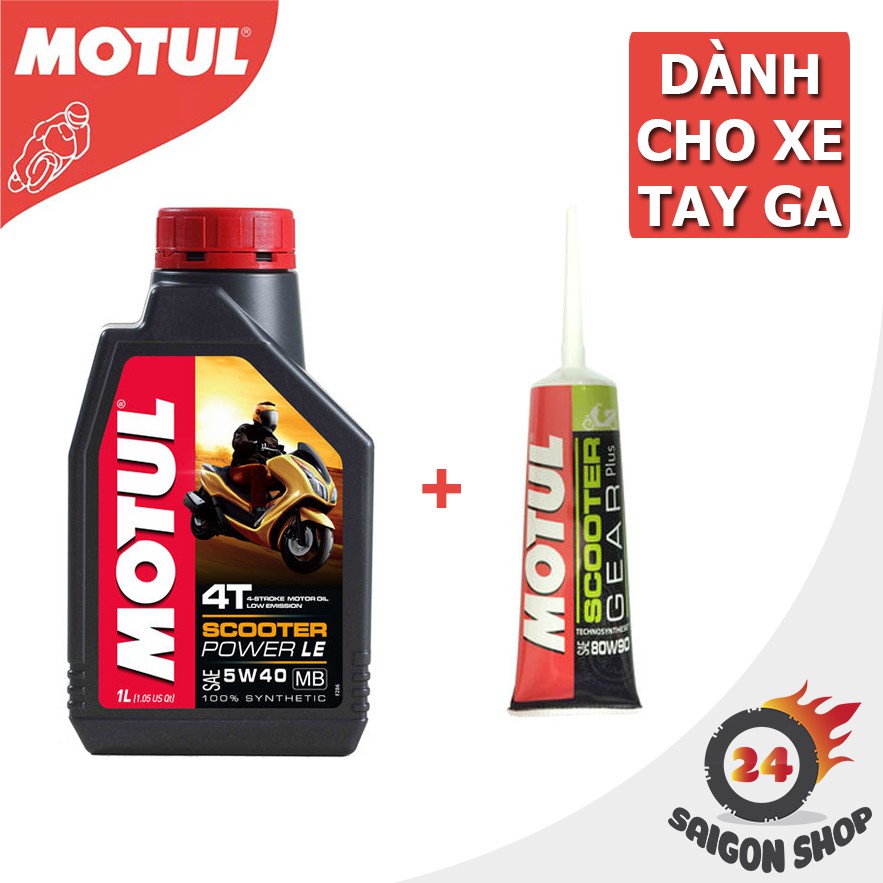 COMBO NHỚT MOTUL SCOOTER POWER LE 5W40 + NHỚT HỘP SỐ MOTUL 80W90 GEAR PLUS