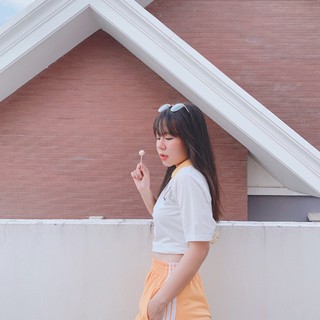 Áo Thun CROPTOP Thiêu Ngực Cổ Bẻ
