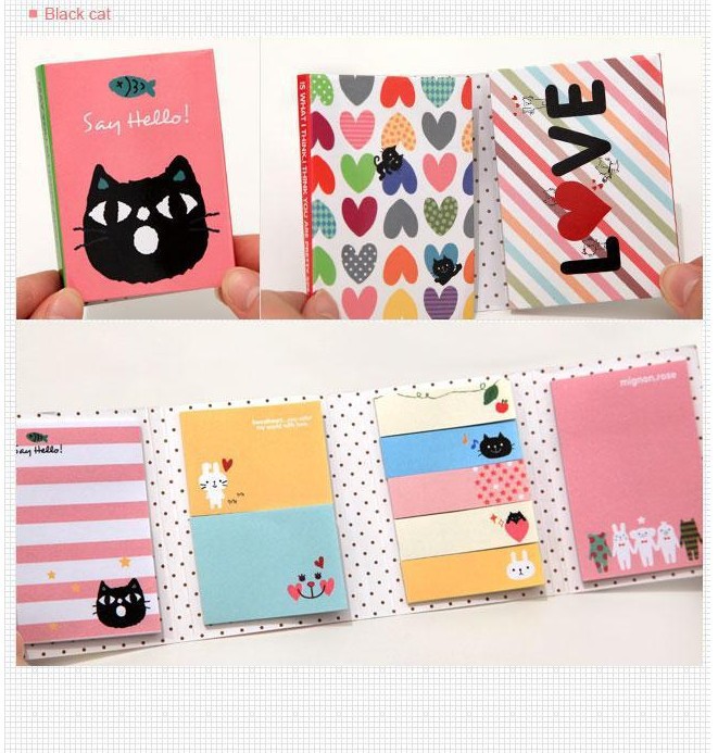 (Mẫu Ngẫu Nhiên) Nhãn Dán Ghi Chú Đánh Dấu Trang Sách Hình Gấu Nâu Mèo Đen Mặt Cười Dễ Thương