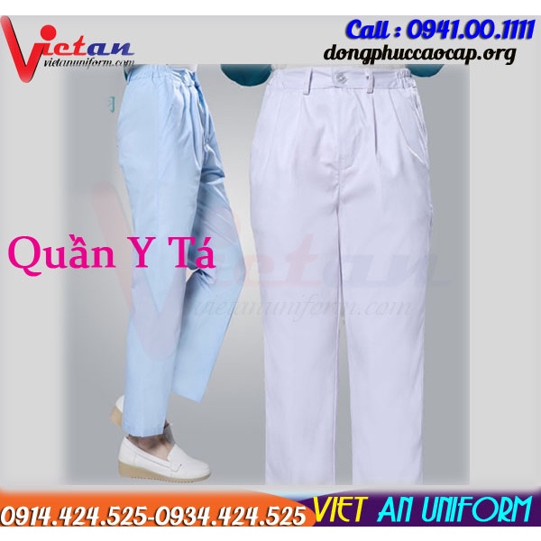 Quần blue trắng nam, nữ lưng thun có túi hàng đẹp vải kaki mềm mịn.