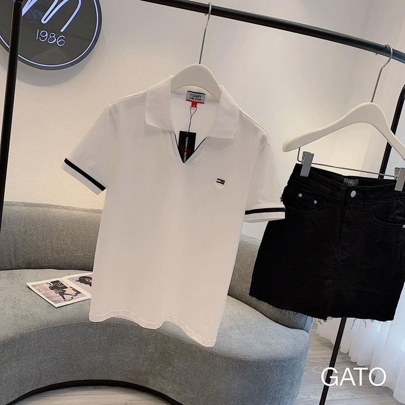 Áo thun nữ polo cổ V phối màu vải cá sấu mền mát, áo phông nữ cộc tay lỡ cổ bẻ siêu mát