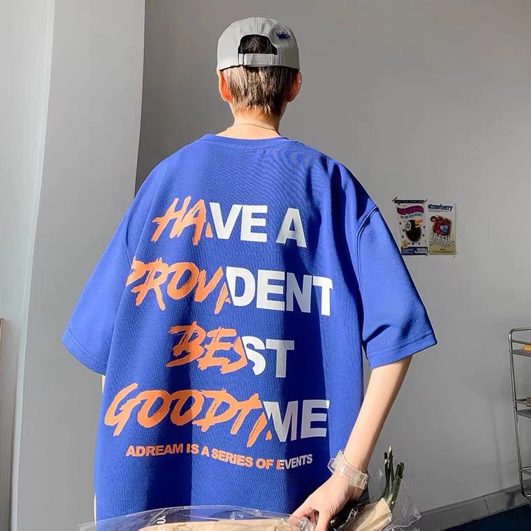 Áo Thun Tay Ngắn In Chữ Klein Màu Xanh Dương Phong Cách retro Dành Cho Nam Và Nữ