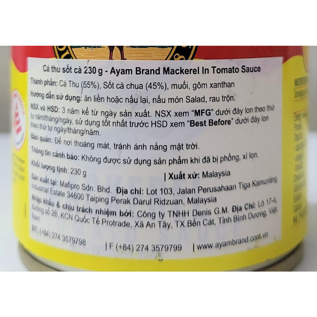 [Hộp 230g] CÁ THU XỐT CÀ CHUA [Malaysia] AYAM Mackerel in tomato sauce (halal)