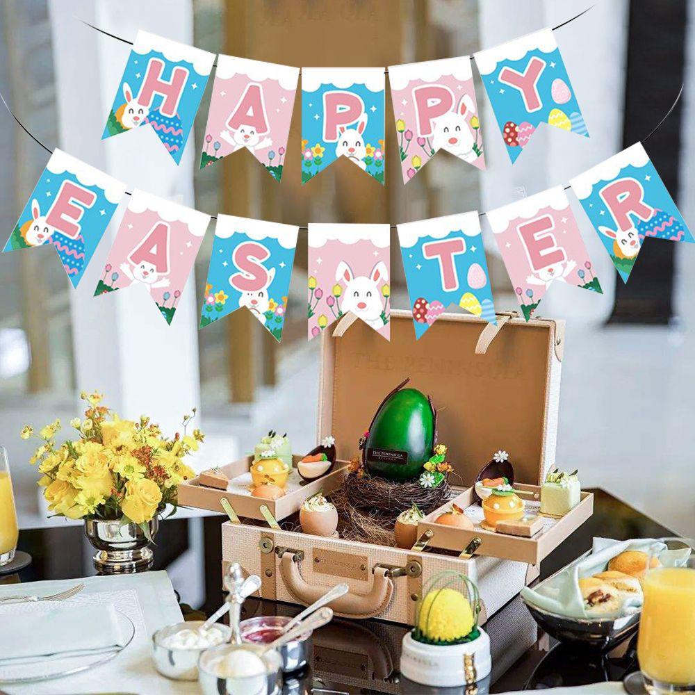 Dây Cờ Bằng Giấy Treo Trang Trí Tiệc Họa Tiết Thỏ Phục Sinh Độc Đáo