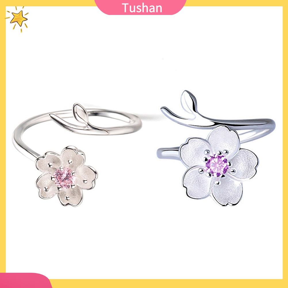 Nhẫn Hở Mạ Bạc 925 Hình Hoa Anh Đào Xinh Xắn