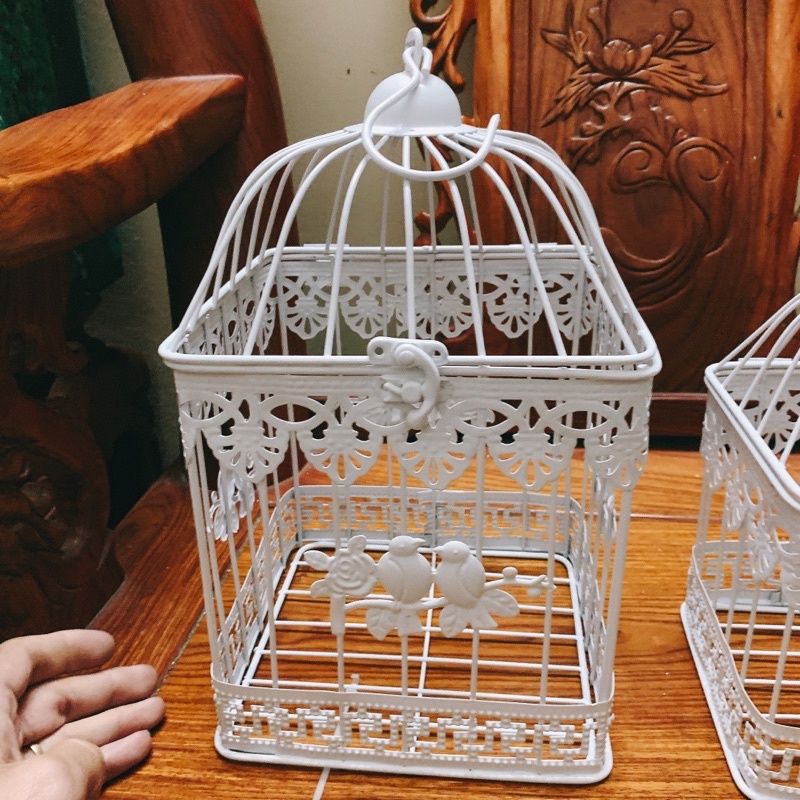 Lồng chim hình lục giác và hình vuông bộ 2 chiếc trang trí