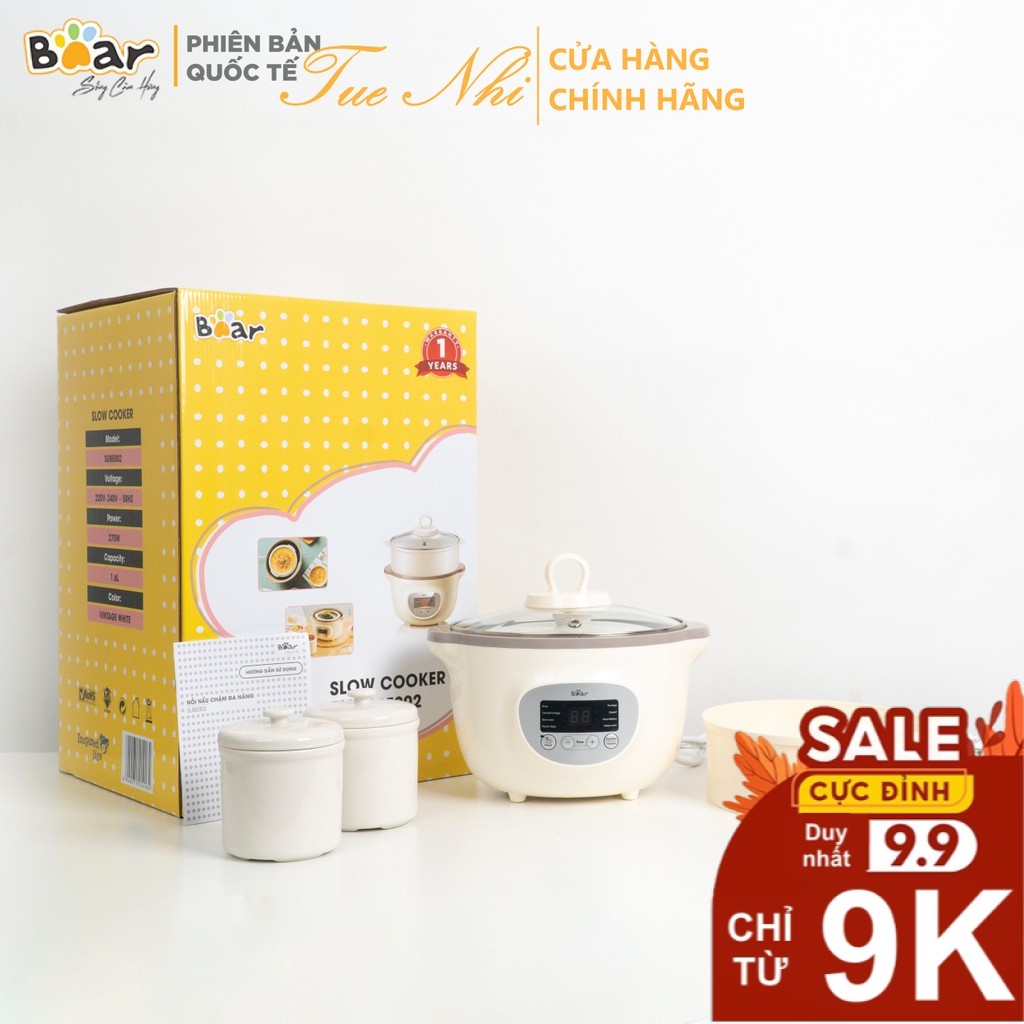 Nồi nấu cháo chậm đa năng kèm lồng hấp Bear Sube002 1.6L, Hàng quốc tế bảo hành 12 tháng