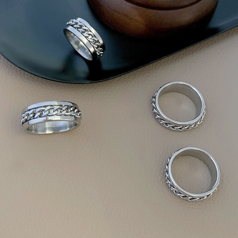 Nhẫn phối chuỗi xích kiểu dáng đơn giản thời trang cá tính cho nam và nữ 23777