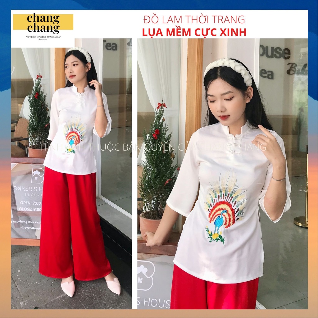 Đồ Lam, Đồ Bộ Đi Chùa Nữ Thêu Công Sắc Nét Cổ Tàu Thanh Lịch | Chang Chang
