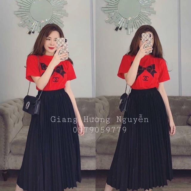 Chân váy xếp li dài