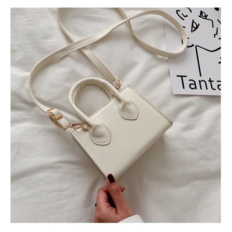 TÚI ĐEO CHÉO NỮ HAI QUAI MINI TRẮNG ĐEN DA MỀM GIÁ RẺ TRẺ TRUNG