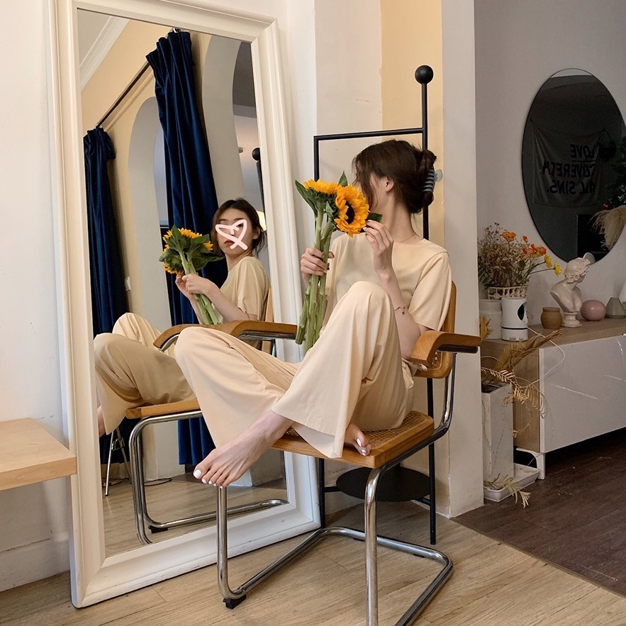 Bộ Đồ Ngủ Tay Ngắn Dáng Rộng Vải Lụa Lạnh Mềm Màu Trơn Thoải Mái Phong Cách Hàn Quốc | BigBuy360 - bigbuy360.vn