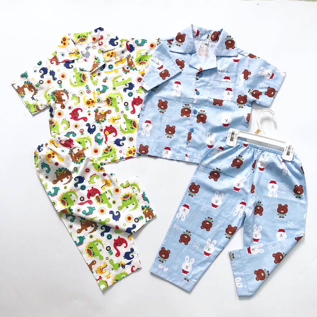 Pijama tay ngắn cho bé trai bé gái vải Thô 100% cotton hút mồ hôi size cho bé 1-5 tuổi 10-20kg nhiều mẫu