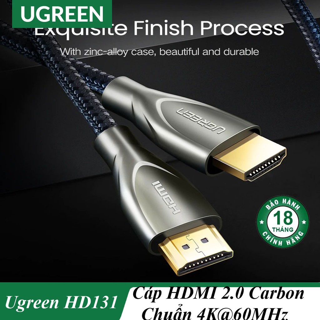 [Mã ELHACE giảm 4% đơn 300K] Cáp HDMI 2.0 Carbon chuẩn 4K@60MHz Ugreen HD131 mạ vàng cao cấp