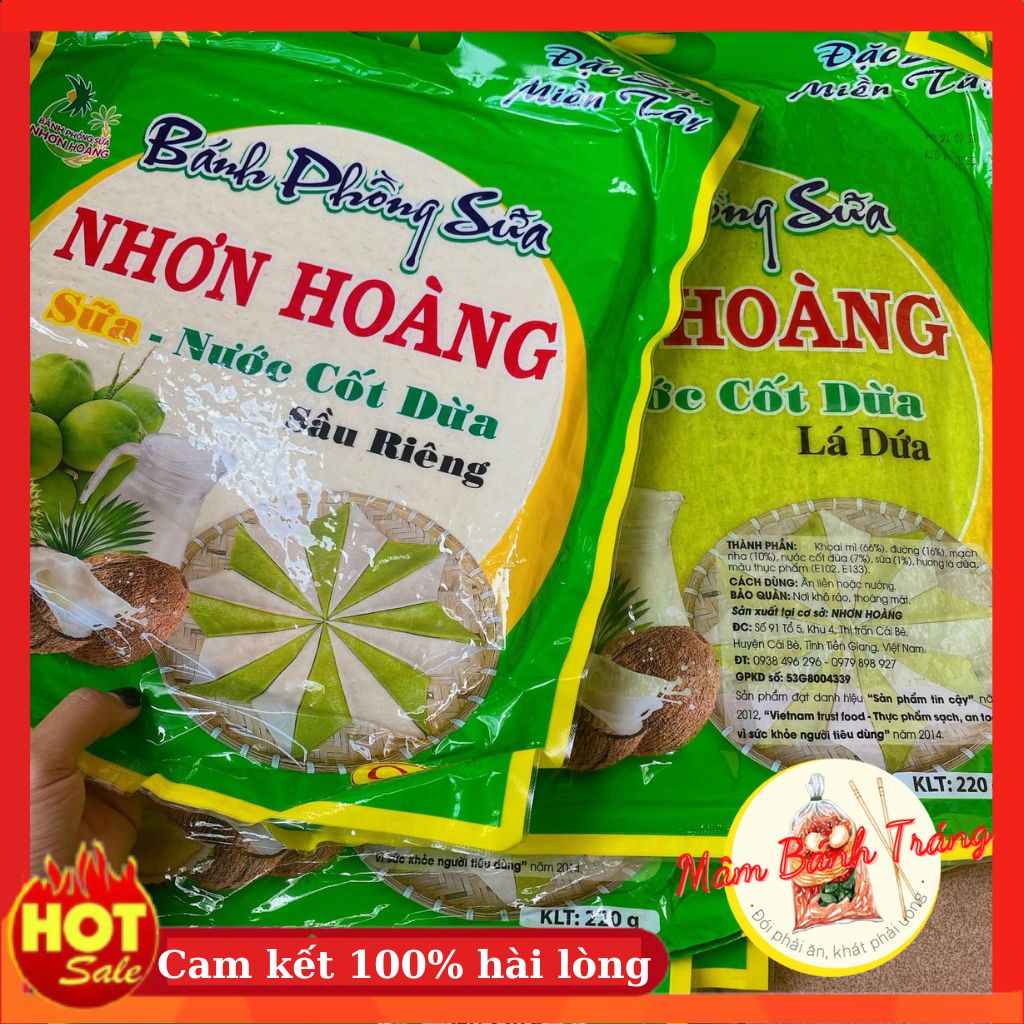 Bánh phồng sữa nước cốt dừa sầu riêng lá dứa bánh tráng sữa dừa Nhơn Hoàng 400g/bịch - 14020192